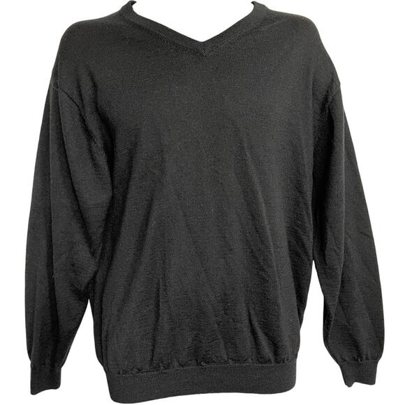 Linea Juomo Sweater Men Size L Black Wool Blend V-neck Long Sleeve Preppy - Picture 1 of 4